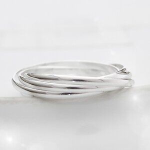 Sleek 925 Silver Interlocking Ring, Modern Minimalist Multi Band Geometric Ring
